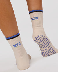 Studio image of Better Pilates Grip Sock 2.0 - Off White-Bluebell | Thumbnail Index: 0