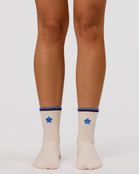 Studio image of Better Pilates Grip Sock 2.0 - Off White-Bluebell | Thumbnail Index: 4