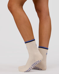 Studio image of Better Pilates Grip Sock 2.0 - Off White-Bluebell | Thumbnail Index: 5