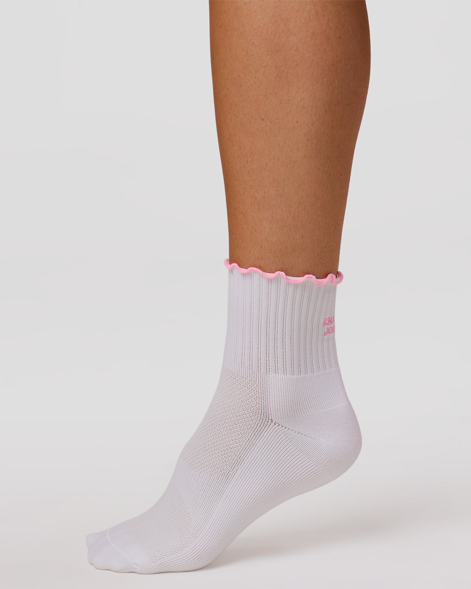 Studio image of Motion Performance Frill Socks - White-Pink Rose