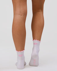 Studio image of Motion Performance Frill Socks - White-Pink Rose | Thumbnail Index: 3