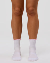 Studio image of Motion Performance Frill Socks - White-Pink Rose | Thumbnail Index: 4