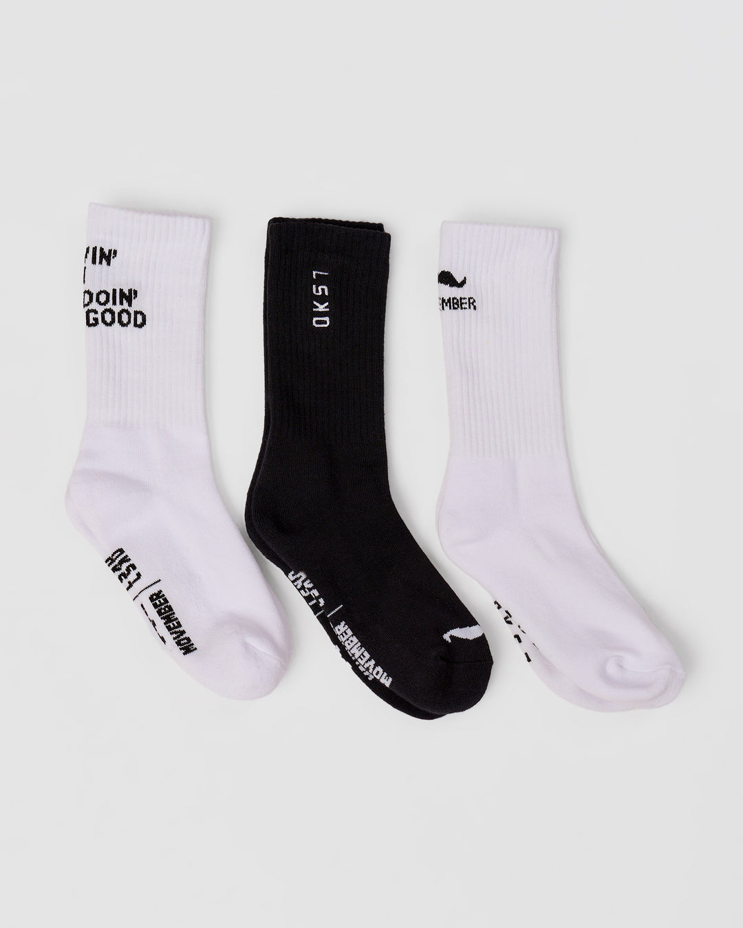 Studio image of Movember x LSKD Crew Socks 3 Pack - White-Black - view 2
