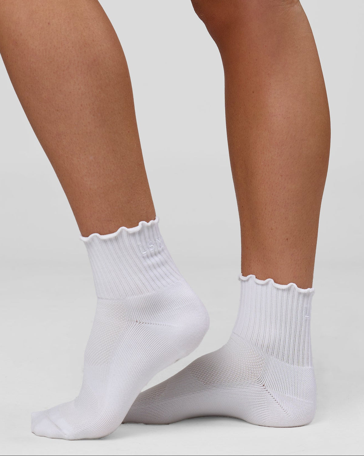 Studio image of Performance Frill Quarter Sock - White-White - view 1