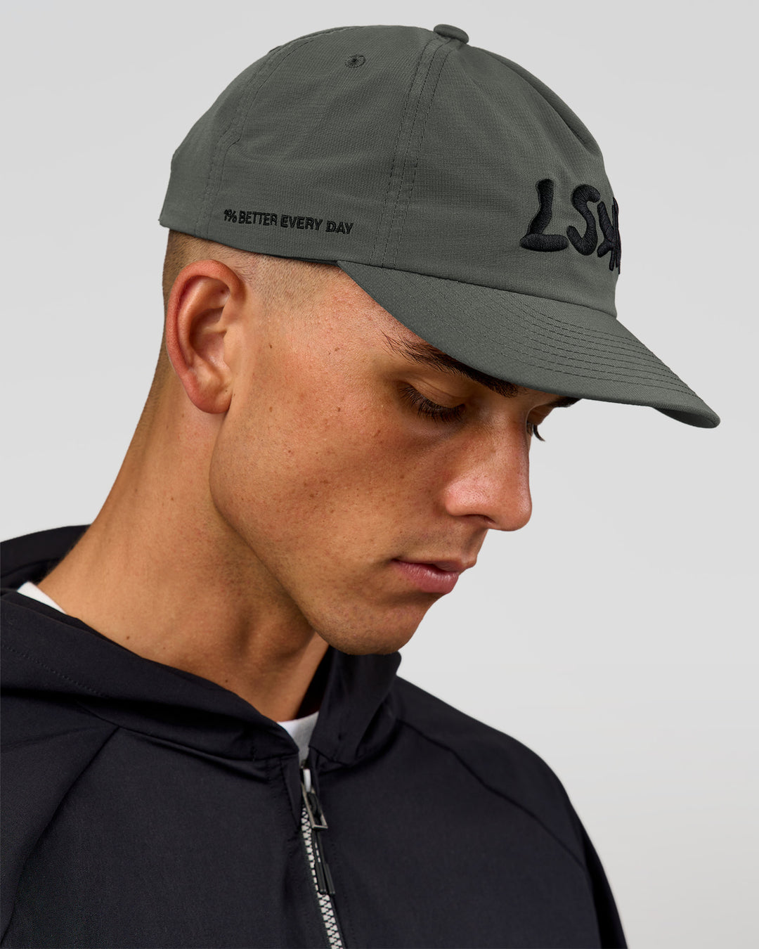 Studio image of Static Grit Pinch Panel Cap - Carbon Green - view 4