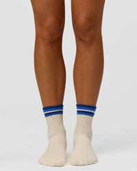 Studio image of Stripe Crew Sock - Off White-Nightshadow | Thumbnail Index: 3