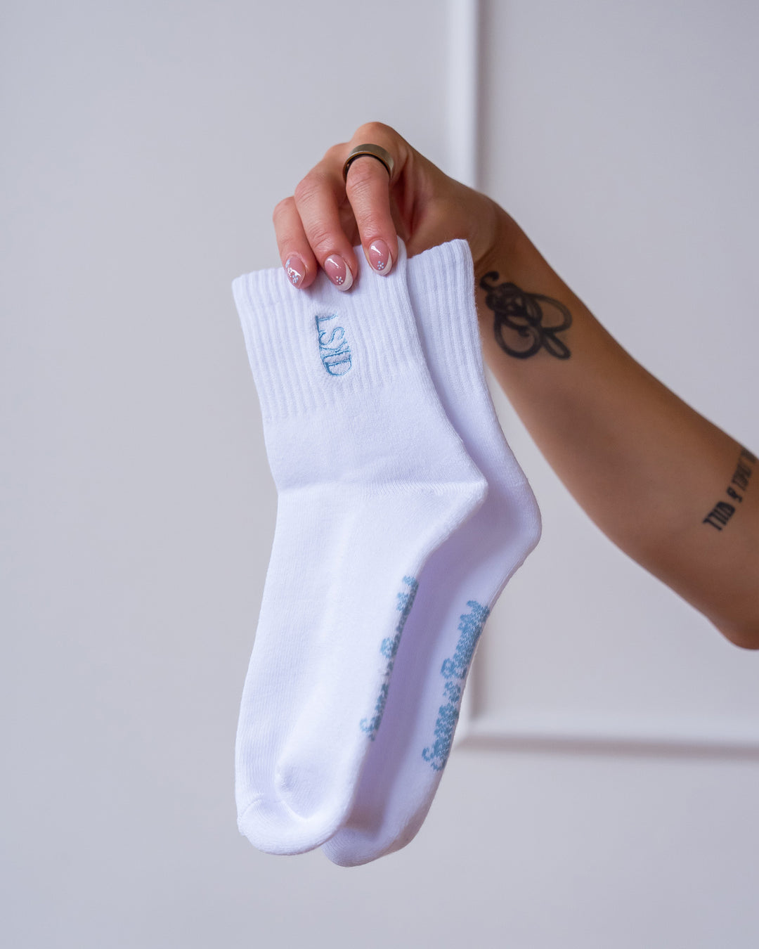 Studio image of Strong is Beautiful Quarter Socks - White-Open Air - view 2