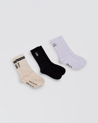 Studio image of The New Standard Crew Socks 3 Pack - Off White-White-Black | Thumbnail Index: 2