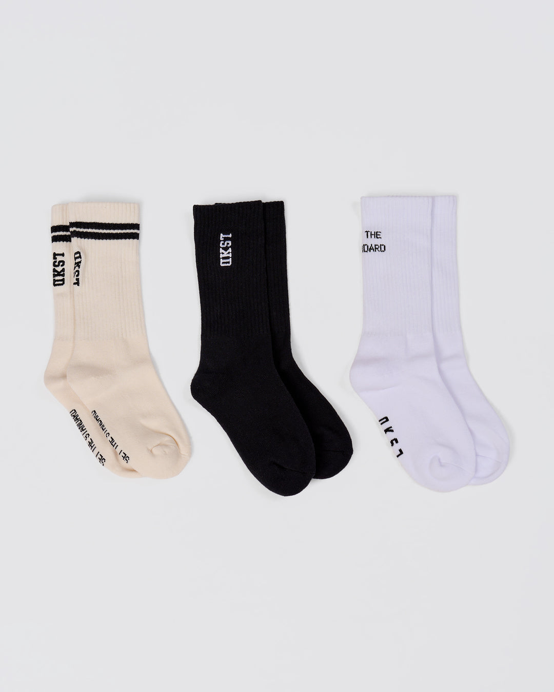 Studio image of The New Standard Crew Socks 3 Pack - Off White-White-Black - view 4