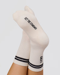 Studio image of The New Standard Crew Socks 3 Pack - Off White-White-Black | Thumbnail Index: 9