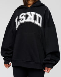 Woman wearing Varsity Boxy Hoodie - Caviar-White | Model:Bianca | Size:L