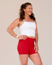 Woman wearing Podium Mesh Shelf Bra Tank - White | Model:Tia | Size:L | Thumbnail Index: 2