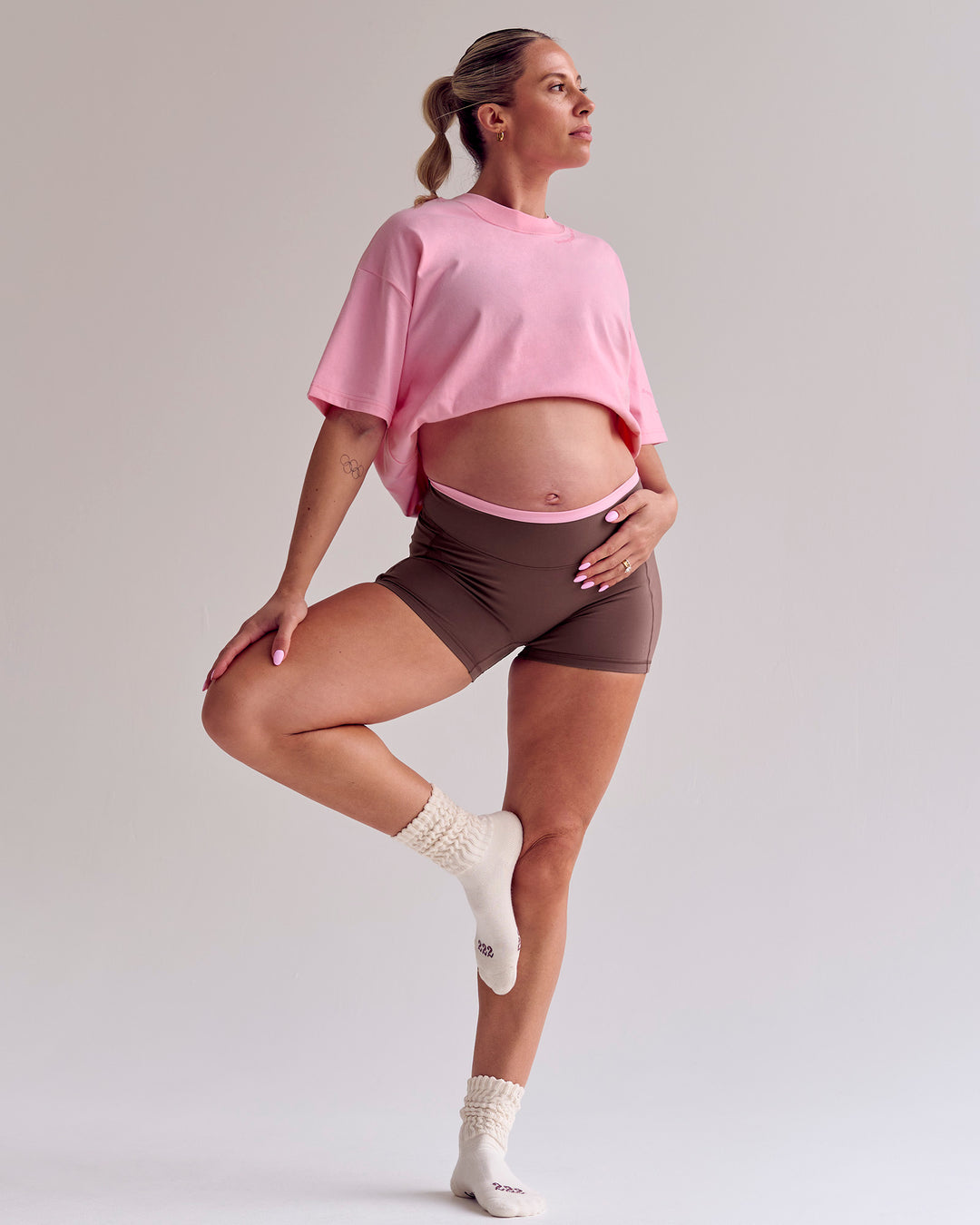 Woman wearing Bree Heavyweight Oversized Tee - Pink Rose | Model:Bree | Size:M - view 3