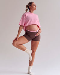 Woman wearing Bree Heavyweight Oversized Tee - Pink Rose | Model:Bree | Size:M | Thumbnail Index: 2