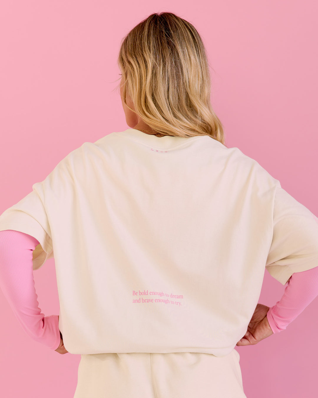 Woman wearing Bree Heavyweight Oversized Tee - Vanilla Bean | Model:Bree | Size:M - view 9