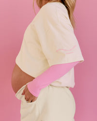 Woman wearing Bree Heavyweight Oversized Tee - Vanilla Bean | Model:Bree | Size:M | Thumbnail Index: 22