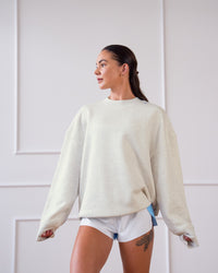 Woman wearing Strong is Beautiful Oversized Sweater - Silver Marl | Model:Charlotte | Size:M | Thumbnail Index: 9