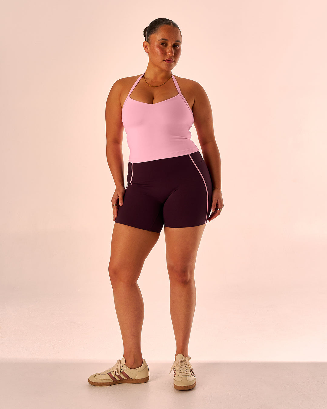 Woman wearing Unleash Shelf Bra Tank - Pink Rose | Model:Simmy | Size:M - view 7