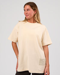 Woman wearing Block Heavyweight Oversized Tee  - Vanilla Bean | Model:Amity | Size:S | Thumbnail Index: 2