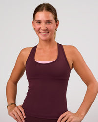 Woman wearing Flow Rep Scoop Neck Tank - Cherry Lacquer | Model:Amity | Size:S | Thumbnail Index: 7