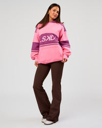 Woman wearing A-Team Oversized Hoodie - Candy Pink-Boysenberry | Model:Bianca | Size:S | Thumbnail Index: 10