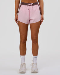 Woman wearing Accelerate 3" Force High-Rise Running Short - Marshmallow-Cocoa Powder | Model:Bianca | Size:S | Thumbnail Index: 2