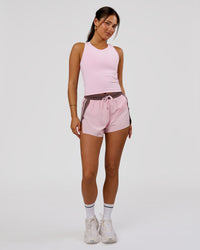 Woman wearing Accelerate 3" Force High-Rise Running Short - Marshmallow-Cocoa Powder | Model:Bianca | Size:S | Thumbnail Index: 8