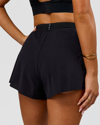 Woman wearing Accelerate 3" High-Rise Running Short - Black | Model:Bianca | Size:S