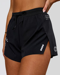 Woman wearing Accelerate 3" High-Rise Running Short - Black-Tech Department | Model:Bianca | Size:S | Thumbnail Index: 0