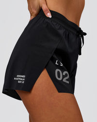 Woman wearing Accelerate 3" High-Rise Running Short - Black-Tech Department | Model:Bianca | Size:S | Thumbnail Index: 2