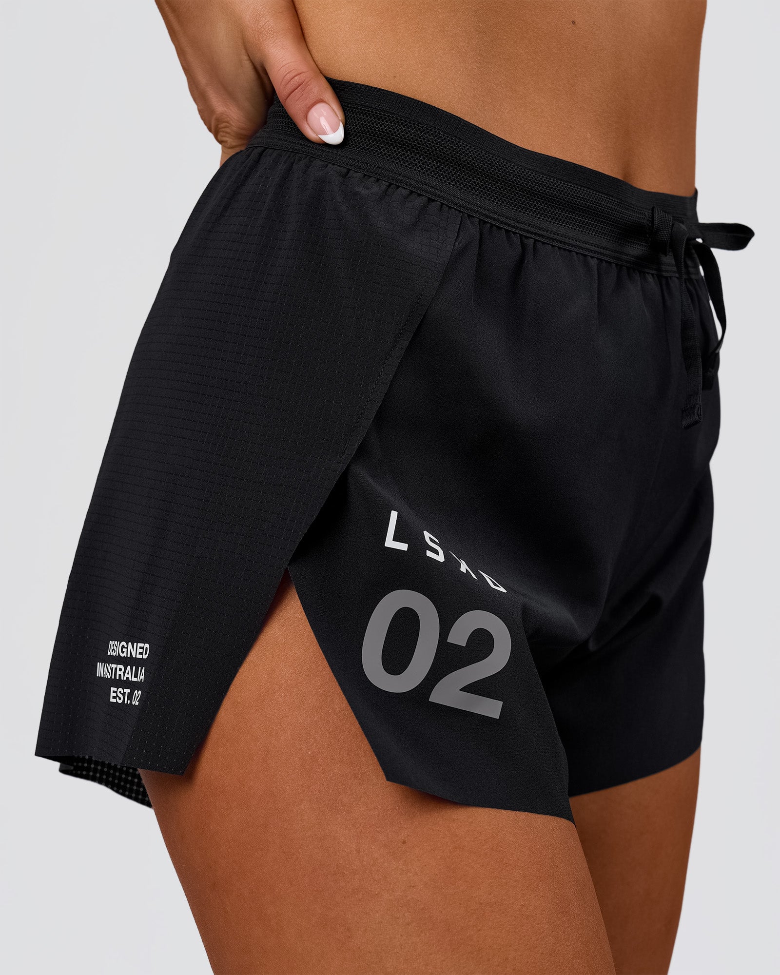 Woman wearing Accelerate 3" High-Rise Running Short - Black-Tech Department | Model:Bianca | Size:S