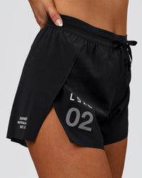 Woman wearing Accelerate 3" High-Rise Running Short - Black-Tech Department | Model:Bianca | Size:S | Thumbnail Index: 1