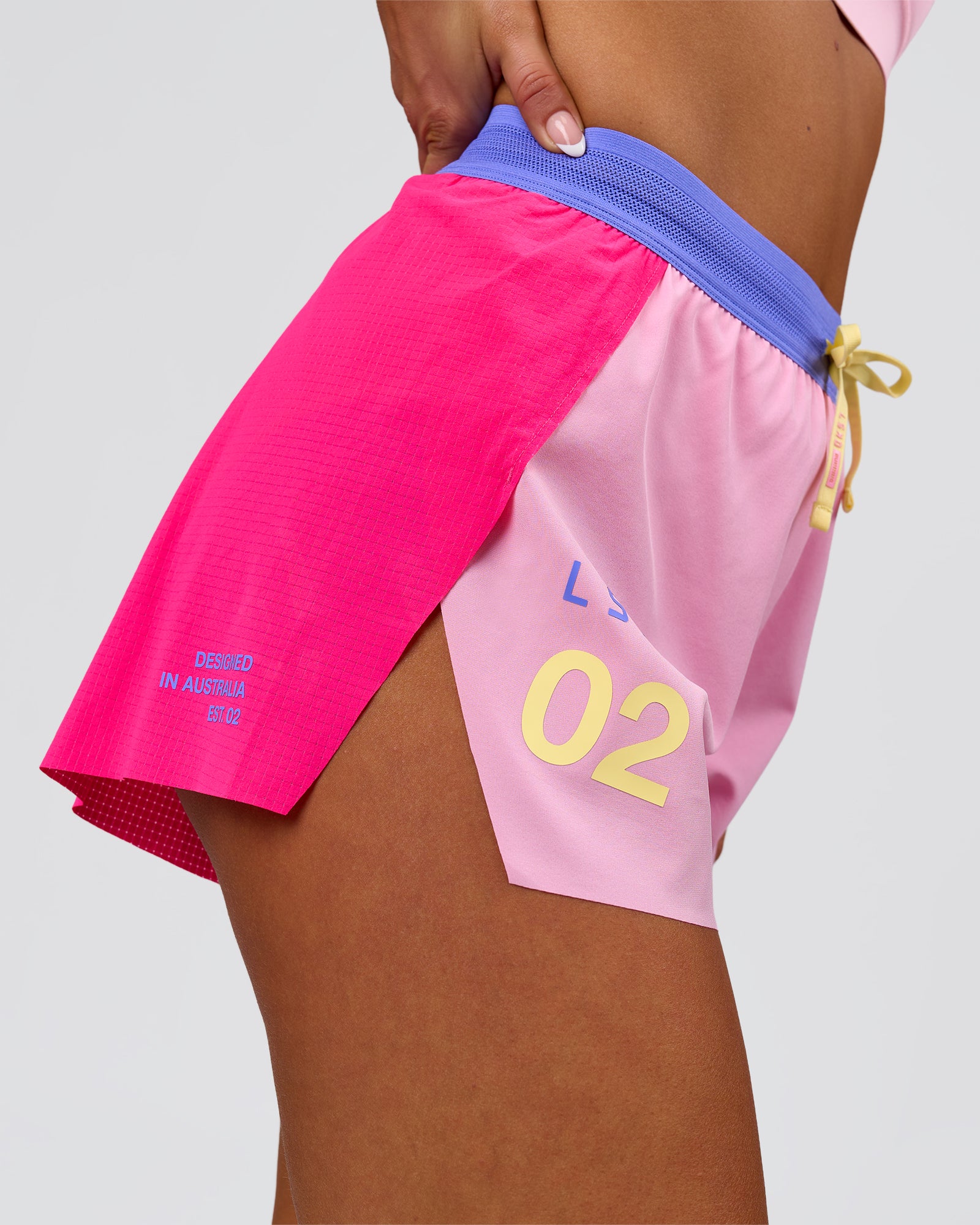 Woman wearing Accelerate 3" High-Rise Running Short - Ultra Pink-Tech Department | Model:Bianca | Size:S