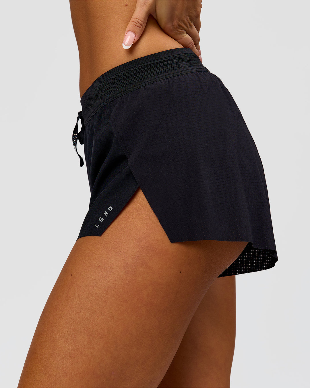 Woman wearing Accelerate 3" Mid-Rise Running Short - Black | Model:Bianca | Size:S