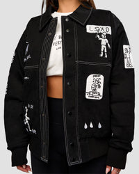 Woman wearing Andrew J. Steel x LSKD Bomber Jacket - Black | Model:Bianca | Size:S | Thumbnail Index: 6