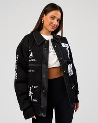 Woman wearing Andrew J. Steel x LSKD Bomber Jacket - Black | Model:Bianca | Size:S | Thumbnail Index: 1
