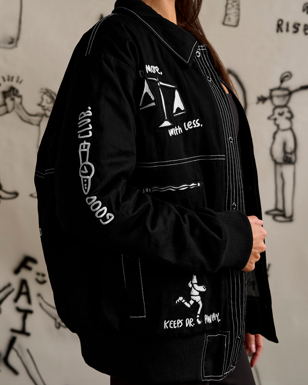 Woman wearing Andrew J. Steel x LSKD Bomber Jacket - Black | Model:Bianca | Size:S - view 22