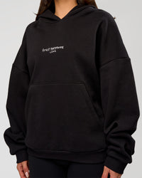 Woman wearing Andrew J. Steel x LSKD Boxy Hoodie - Black | Model:Bianca | Size:S | Thumbnail Index: 5