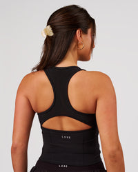 Woman wearing Aura Mesh Shelf Bra Tank - Black | Model:Bianca | Size:S | Thumbnail Index: 1