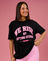 Woman wearing BCAM FLXCotton Graphic Oversized Tee - Black | Model:Bianca | Size:S | Thumbnail Index: 2