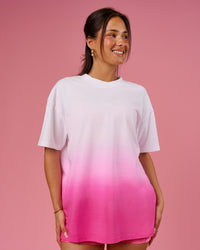 Woman wearing BCAM Ombre Heavyweight FLXCotton Oversized Tee  - White-Ultra Pink | Model:Bianca | Size:S | Thumbnail Index: 2