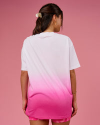 Woman wearing BCAM Ombre Heavyweight FLXCotton Oversized Tee  - White-Ultra Pink | Model:Bianca | Size:S | Thumbnail Index: 4