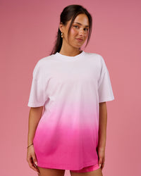 Woman wearing BCAM Ombre Heavyweight FLXCotton Oversized Tee  - White-Ultra Pink | Model:Bianca | Size:S | Thumbnail Index: 8
