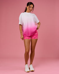 Woman wearing BCAM Ombre Heavyweight FLXCotton Oversized Tee  - White-Ultra Pink | Model:Bianca | Size:S | Thumbnail Index: 10