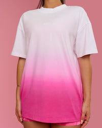 Woman wearing BCAM Ombre Heavyweight FLXCotton Oversized Tee  - White-Ultra Pink | Model:Bianca | Size:S | Thumbnail Index: 15