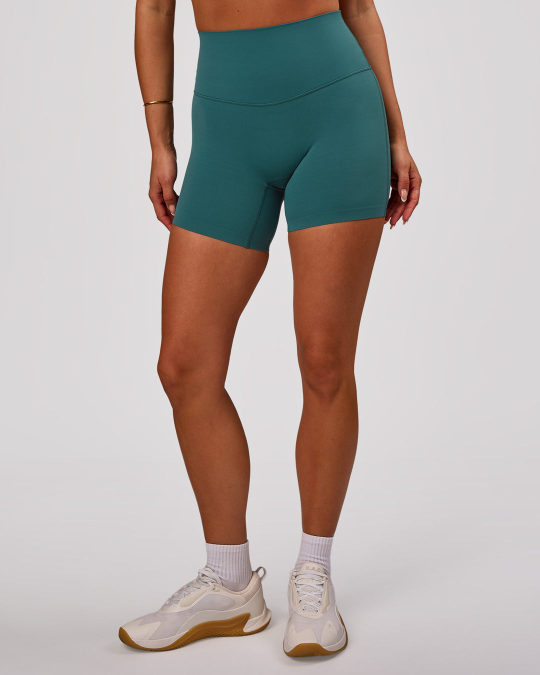 Woman wearing Elixir High-Rise 6” Short - Transformative Teal | Model:Bianca | Size:S - view 6