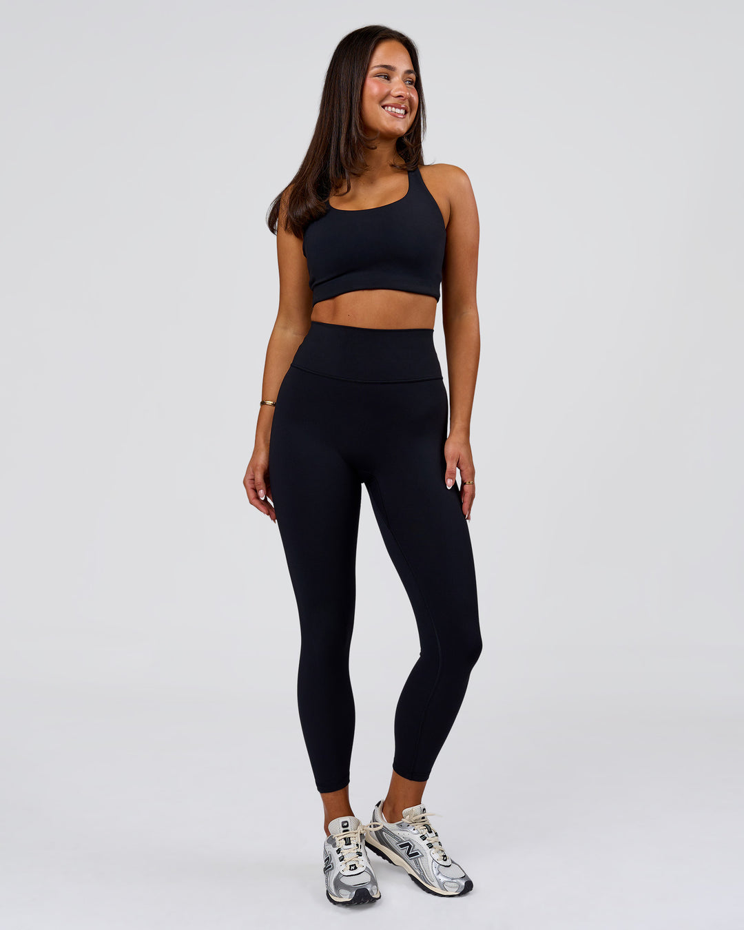 Woman wearing Flow Long Line Sports Bra - Black | Model:Bianca | Size:S - view 5