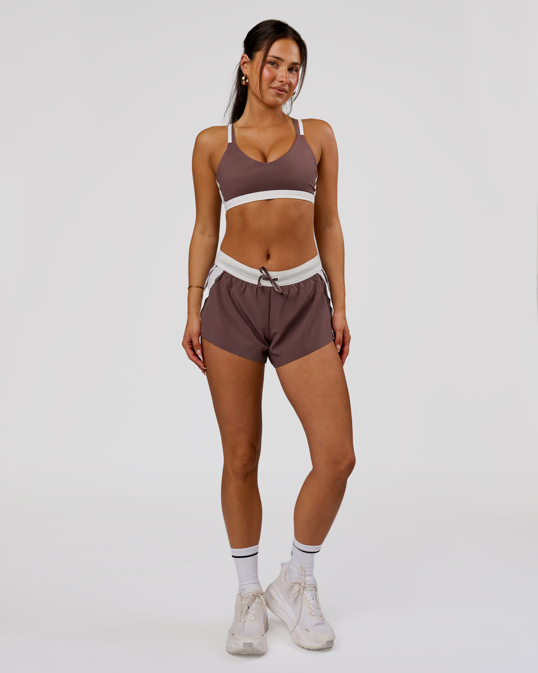 Woman wearing Force Sports Bra - Cocoa Powder | Model:Bianca | Size:S - view 7