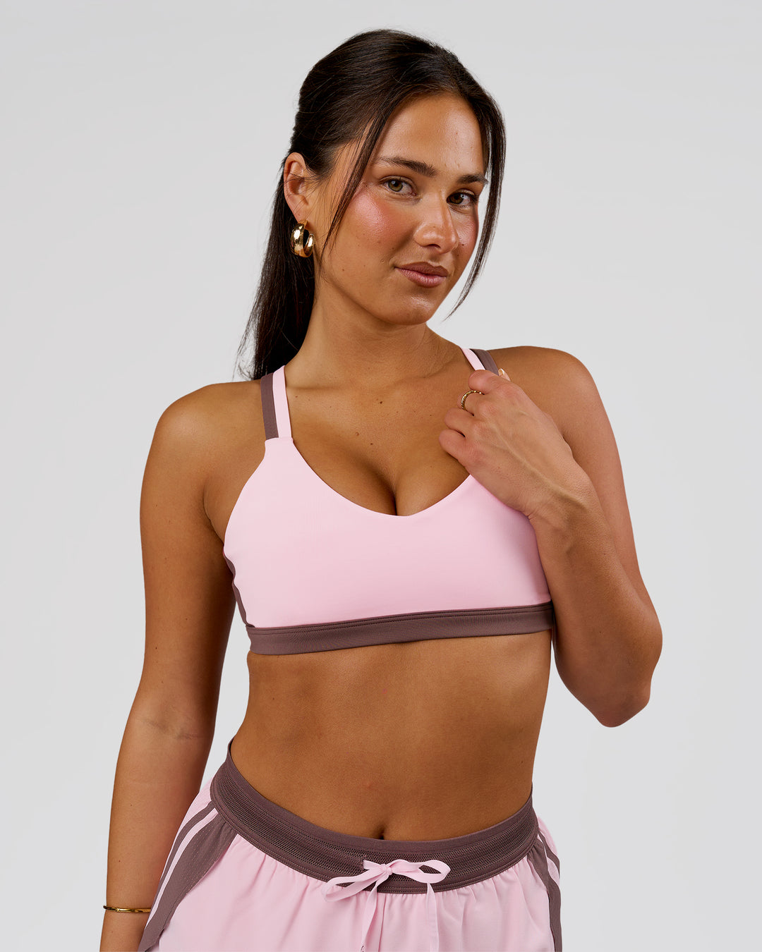 Woman wearing Force Sports Bra - Marshmallow-Cocoa Powder | Model:Bianca | Size:S - view 8