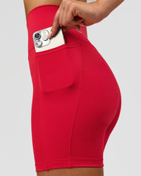Woman wearing Fusion Ultra High-Rise 6" Short Pockets - Scarlet | Model:Bianca | Size:S | Thumbnail Index: 3
